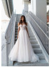 Off Shoulder Beaded White Tulle Stunning Wedding Dress